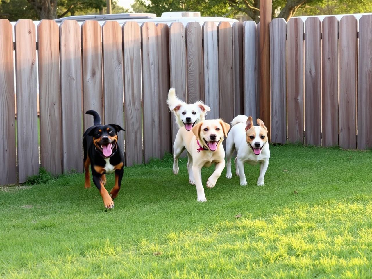 Dogs playing in the on-site dog park